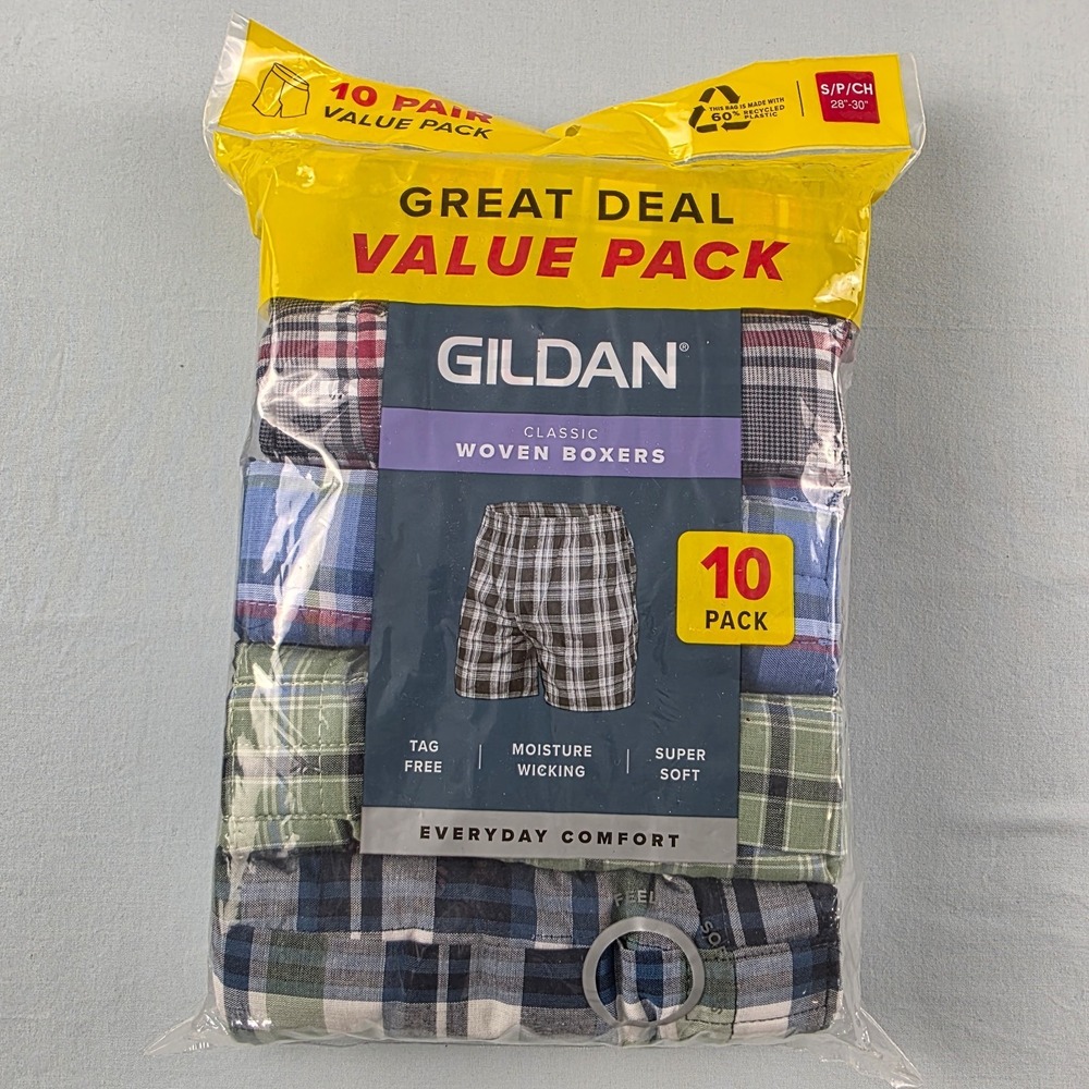 NEW!  pack of 10!  Size S Gildan Underwear Boxers, tag free, moisture wicking